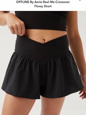 aerie High-Waist Crossover Flowy Shorts - Black